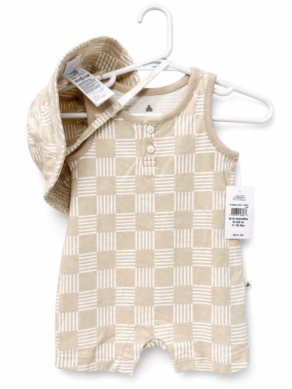 Baby Gap Neutral Romper & Hat Set | 0–3 Months | NWT | Checkered